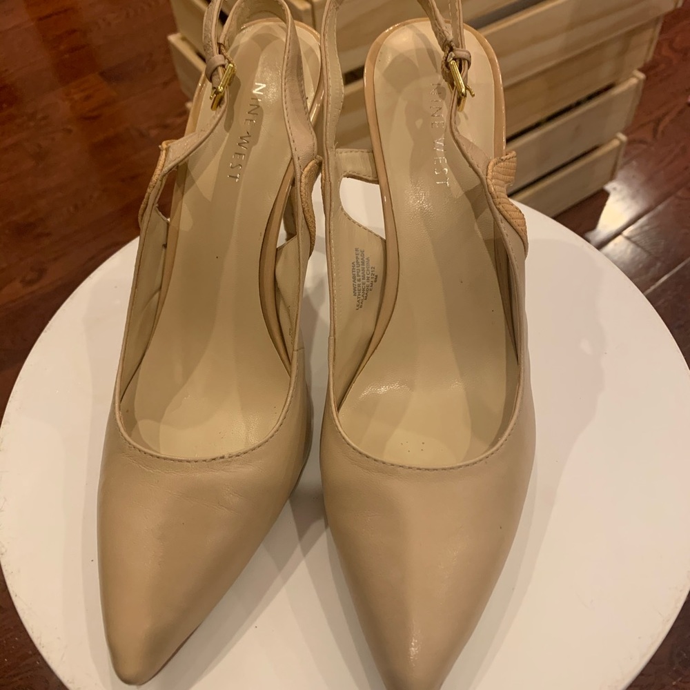 4inch - Tan embellished  leather sling backs